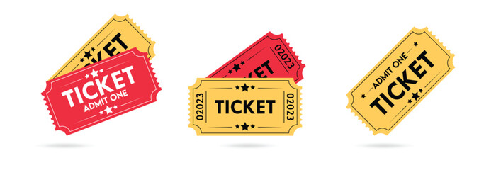 Ticket icon set, Movie show ticket vector icon, Cinema or Movie ticket in flat style ,Admit one coupon entrance vector - obrazy, fototapety, plakaty