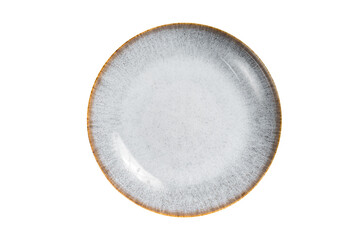 Table setting with vintage empty white plate on rustic wood.  Isolated, transparent background