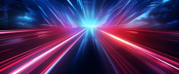 Light Trails with Motion Effect. Red and Blue High Speed Light Effect. Long Exposure. Generative AI