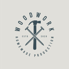 vintage woodwork company logos, emblems, badges, and design elements. Vector illustration