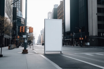 A blank billboard stands at a busy intersection, providing a unique opportunity to showcase your brand to a wide audience. mockup to display creative message in a high-traffic area. AI Generative.