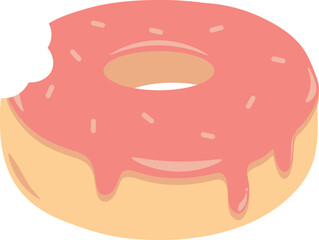 Bite Pink Donut, Cute Cartoon illustration isolated