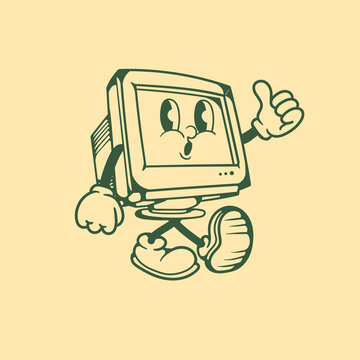 Vintage character design of computer monitor