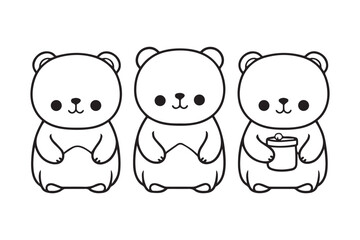 Cute Bear Coloring Pages, Kids Coloring Book, Bear Vector Character Illustration