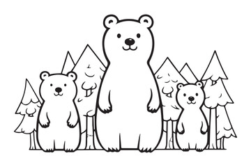 Cute Bear Coloring Pages, Kids Coloring Book, Bear Vector Character Illustration