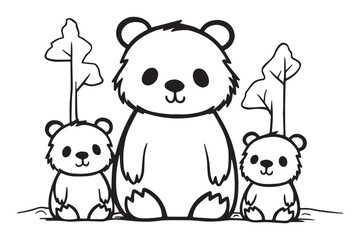 Cute Bear Coloring Pages, Kids Coloring Book, Bear Vector Character Illustration