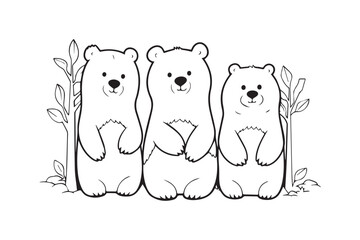 Cute Bear Coloring Pages, Kids Coloring Book, Bear Vector Character Illustration