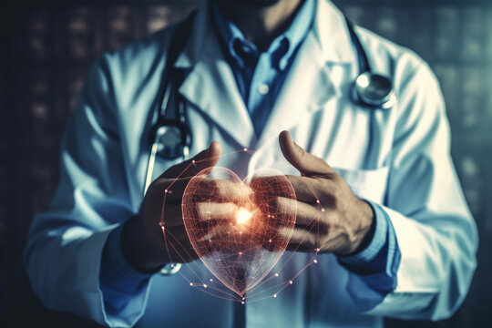 A doctor holds a heart with the words heart on it Generative AI