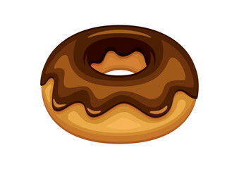 Donut with chocolate frosting icon vector. Chocolate round doughnut icon vector isolated on a white background. One donut with chocolate glaze illustration