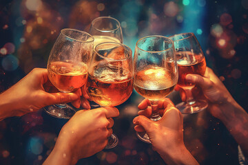 group of people doing toast together 