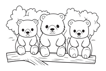 Cute Bear Coloring Pages, Kids Coloring Book, Bear Vector Character Illustration