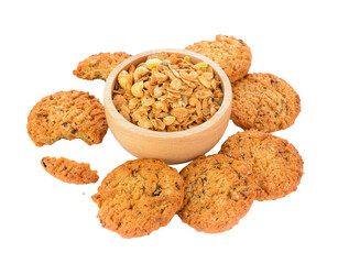 Oatmeal cookies and muesli on transparent png