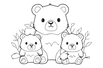 Obraz na płótnie Canvas Cute Bear Coloring Pages, Kids Coloring Book, Bear Vector Character Illustration