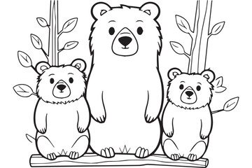 Cute Bear Coloring Pages, Kids Coloring Book, Bear Vector Character Illustration