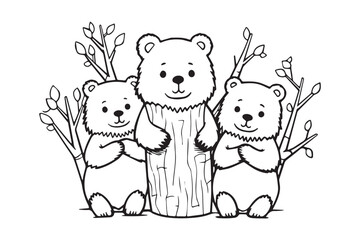 Cute Bear Coloring Pages, Kids Coloring Book, Bear Vector Character Illustration