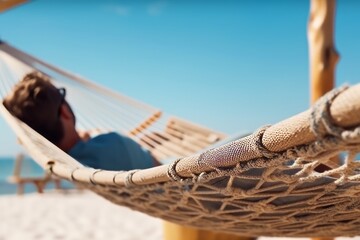A man in a hammock on a beach Generative AI