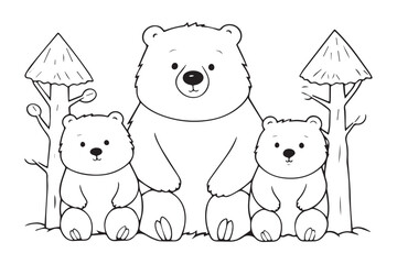 Cute Bear Coloring Pages, Kids Coloring Book, Bear Vector Character Illustration