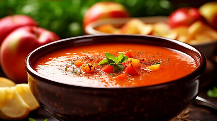 AI generative image of a vegan dish full of vegetables as a cold soup call gazpacho andalusian