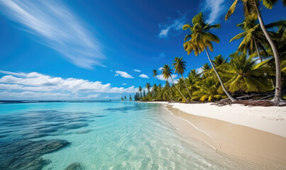 beautiful beach lagoon with palm trees