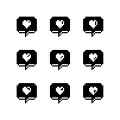 Vector Collection Set of Pixel Heart Emote Designs 