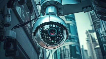 Fototapeta premium Security camera close-up view, Generative AI