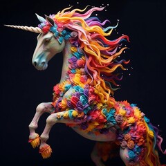 Fototapeta na wymiar A Colorful Unicorn Rearing on Its Hind Legs Generative AI