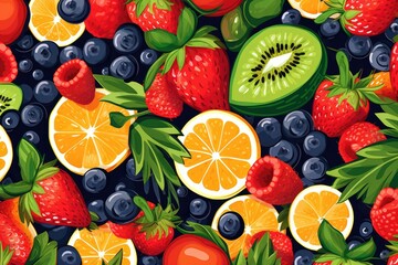 Creative background made of summer fruits. Food concept. Flat lay, top view, copy space. Generative AI