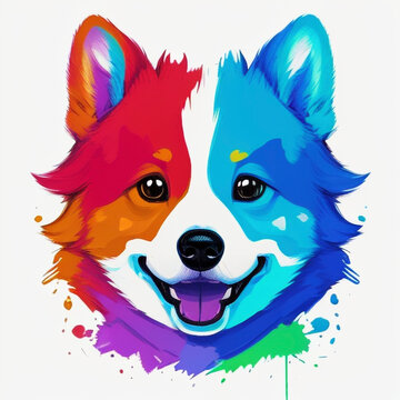 dog logo, colored, painting, puppy animal Generative AI
