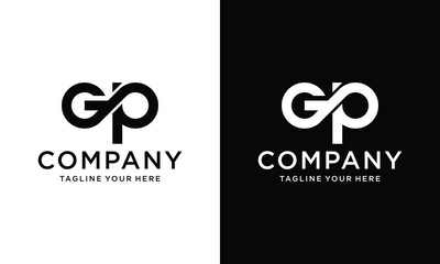 initial letter g and p linked circle monogram logo on a white and black background.