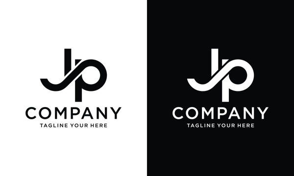 initial letter j and p linked circle monogram logo on a white and black background.