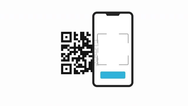 Scanning a QR code to pay on a smartphone animation. Contactless payment with mobile phone via QR code scanning app. 4K
