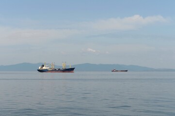 Sea vessels in the water area of the Amur Bay