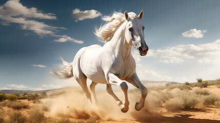 Fototapeta na wymiar galloping white horse Generative AI