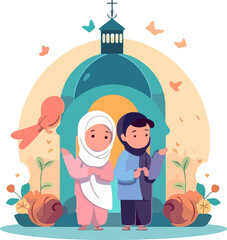 islamic kids celebration eid event clipart element sticker