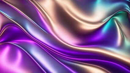 Abstract colorful smooth wavy elegant holographic silk cloth texture design, dynamic shiny luxury metallic satin fabric wave background, generative ai - obrazy, fototapety, plakaty