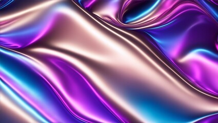 Fototapeta premium Abstract colorful smooth wavy elegant holographic silk cloth texture design, dynamic shiny luxury metallic satin fabric wave background, generative ai