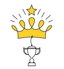 Abstract color crown with trophy as line drawing on white