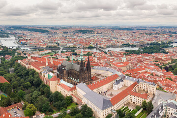 Naklejka na ściany i meble Prague Old Town with St. Vitus Cathedral and Prague castle complex with buildings revealing architecture from Roman style to Gothic 20th century. Prague, capital city of the Czech Republic
