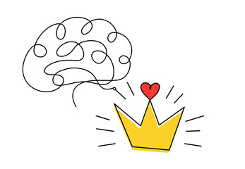 Abstract color crown with brain as line drawing on white