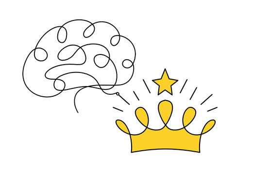 Abstract color crown with brain as line drawing on white