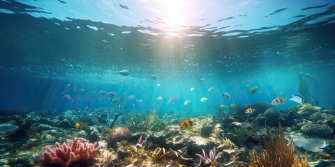 Fototapeta na wymiar AI Generated. AI Generative. Plastic ecology ocean sea water underwater pollution trash. Eco world problem. Graphic Art
