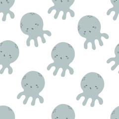 Seamless pattern with cartoon octopuses. Colorful vector for kids, flat style. Hand drawing, animals. sea life. Baby design for fabric, textile, print, wrapper	
