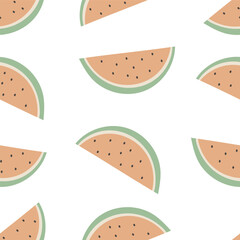 summer seamless pattern with cartoon watermelons. colorful vector, flat style. hand drawing. design for fabric, textile, print, wrapper.