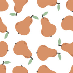 Seamless pattern with cartoon pear. fruit theme. vector. hand drawing. design for fabric, print, wrapper, textile	