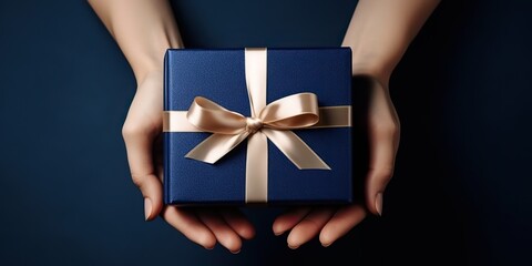 AI Generated. AI Generative. Photo illustration of hands with box gift present. Christmas romantic birthday party vibe. Graphic Art