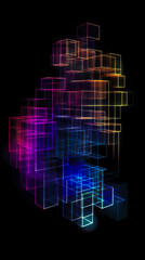 abstract shape neon hologram, modern design element, iridescent colors,holographic surrealism, on black, AI generated