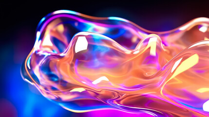 Fototapeta premium abstract art elements made of slime and liquid, chaotic shapes, plastic, artificial, iridescent neon vivid colors, abstract modern contemporary art,holographic surrealism, AI-generated