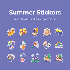 Grab this beautifully designed hand drawn summer stickers set, ready to use and download vectors 