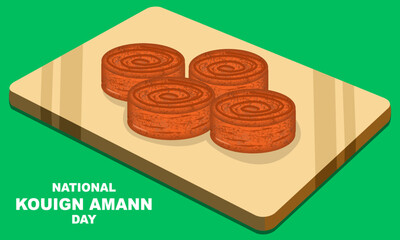 4 pieces of Kouign Amann pastry placed on a wooden plate. Kouign Amann made of flour, butter, and sugarof flour, butter, and sugar commemorating national kouign amann day
