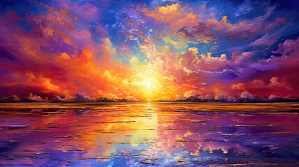a painting sunset with colorful sky